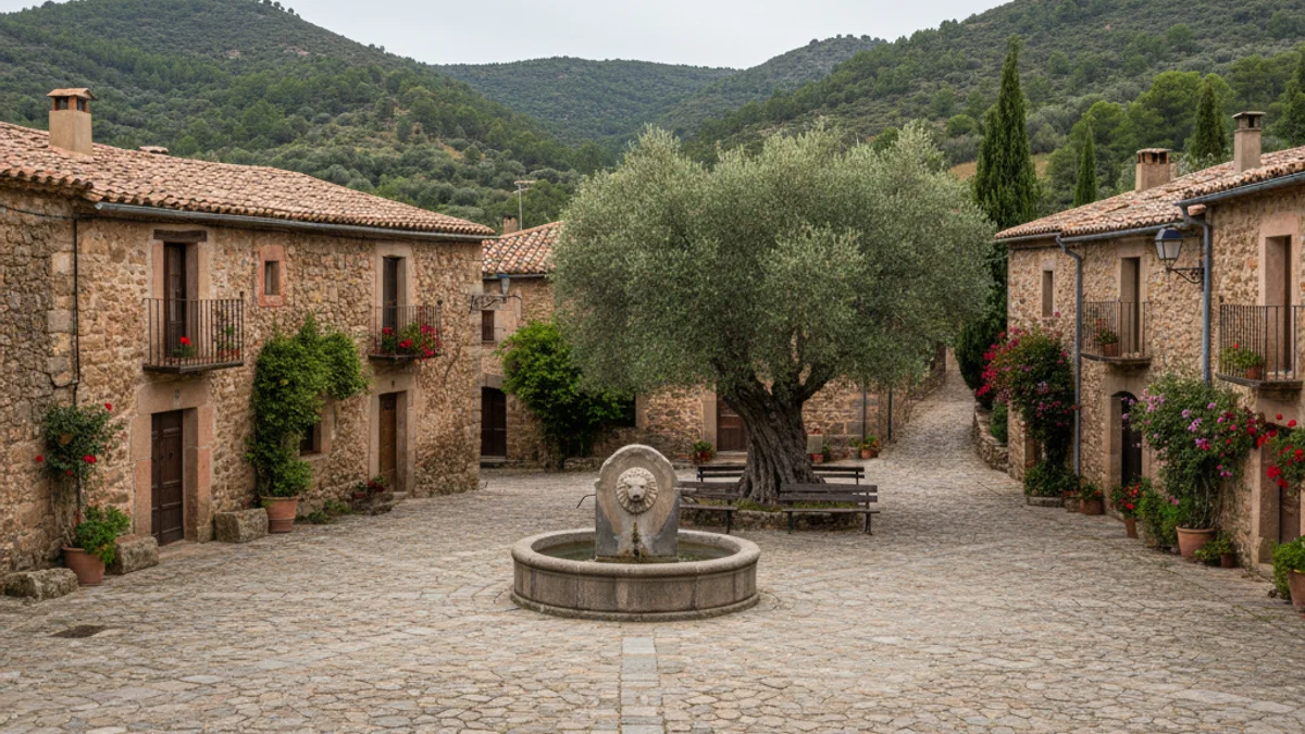 Vista genèrica d'un petit poble de muntanya a la Catalunya Central, representant un dels llocs visitats pel programa.