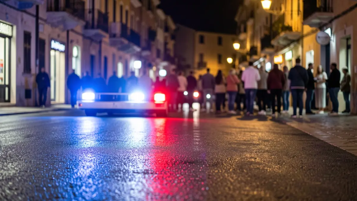 Imatge genèrica de llums d'emergència policials reflectint-se en asfalt mullat a la nit.