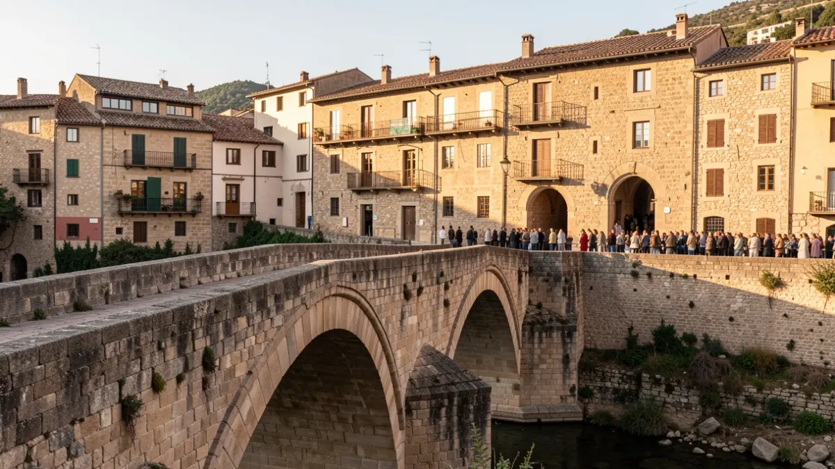 Vista del pont medieval i l'arquitectura històrica de Besalú.