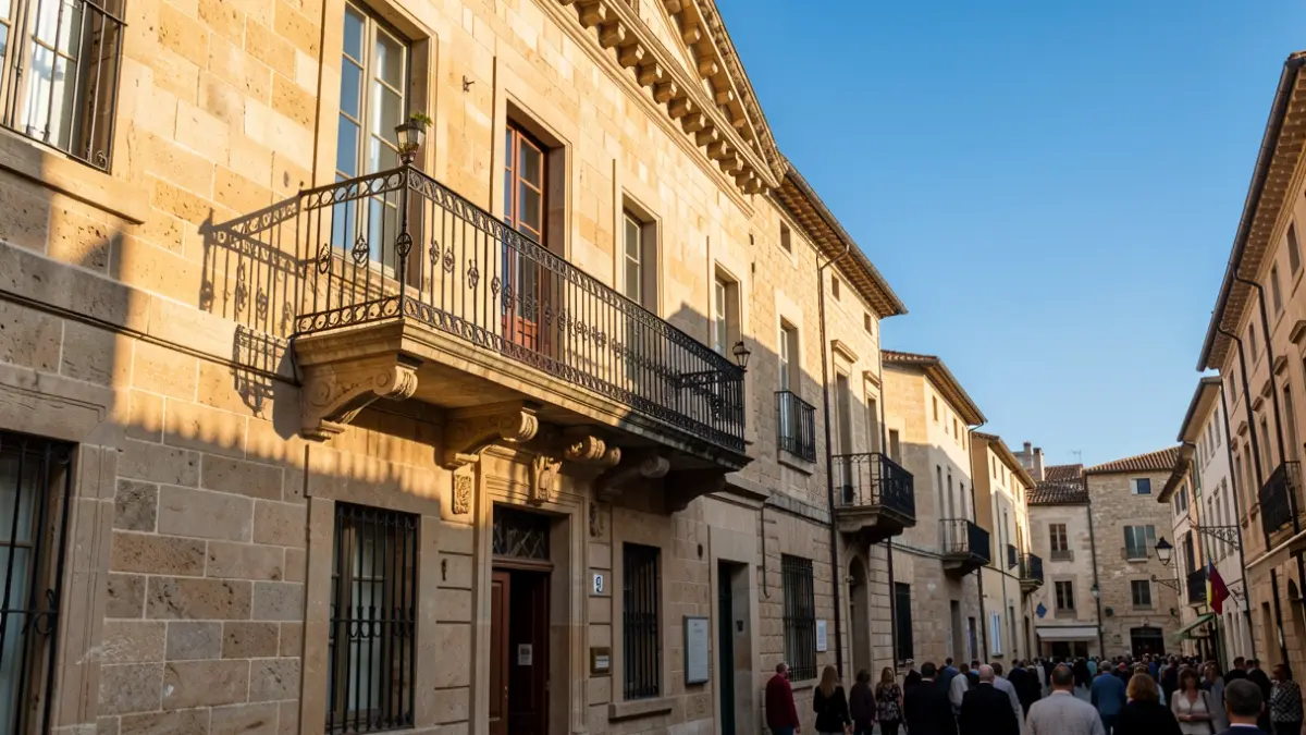 Façana de l'ajuntament de Palamós en un dia assolellat.