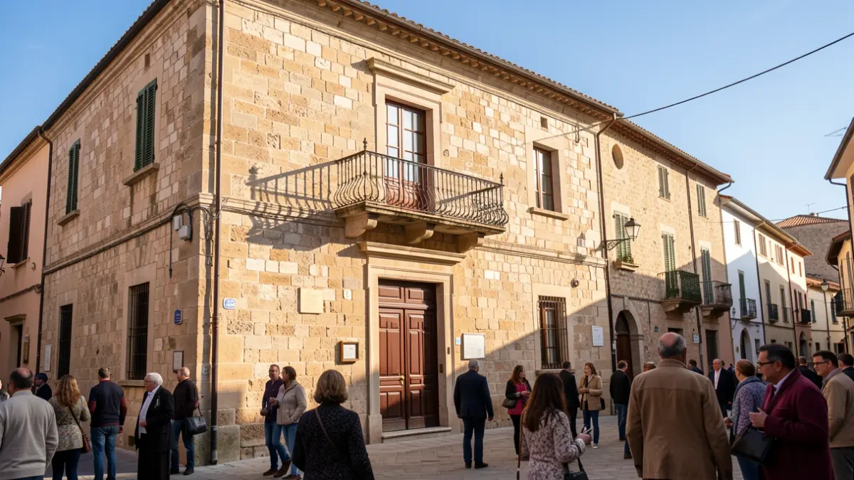 Façana de l'Ajuntament de Valls en un dia assolellat.