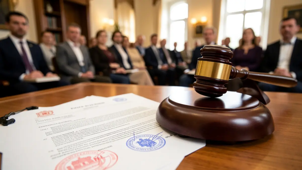 Imatge genèrica de documents legals i un martell de jutge.