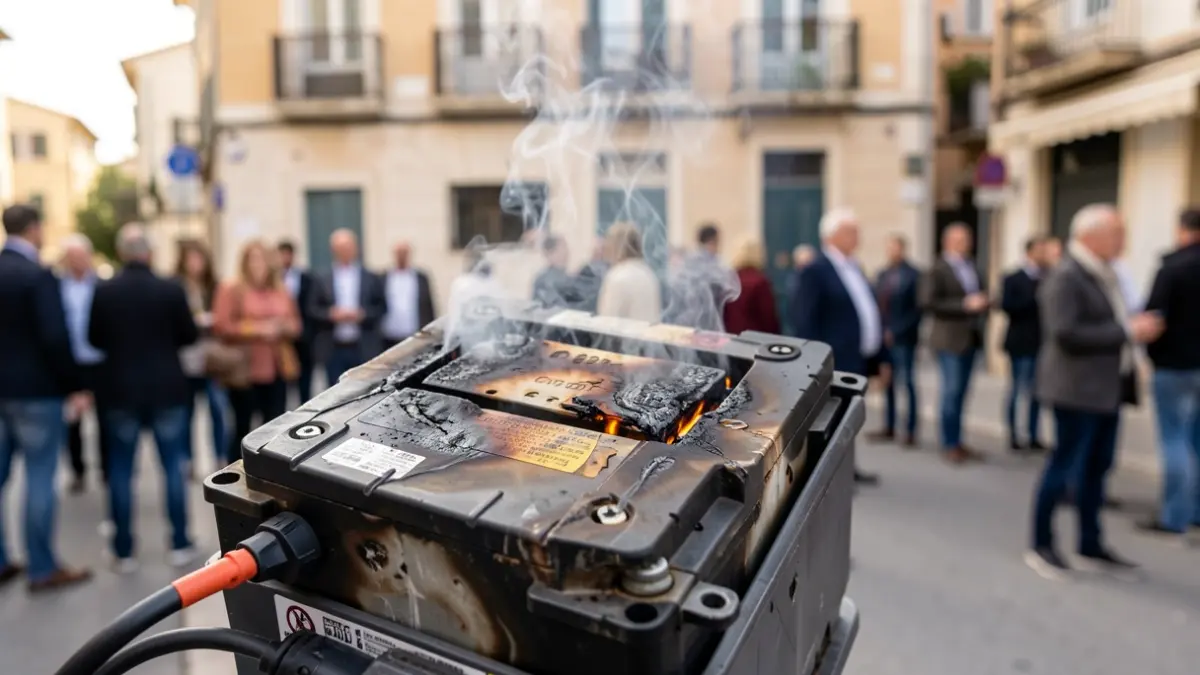 Imatge genèrica d'una bateria de patinet elèctric danyada per foc.